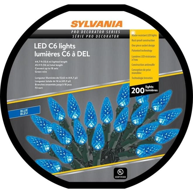 Sylvania 200-Count Indoor/Outdoor Blue LED C6 Christmas String Lights 2 Sylvania 200-Count Indoor/Outdoor Blue LED C6 Christmas String Lights - Image 2