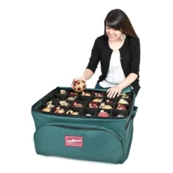 Northlight 3-Tray Fabric Lined Christmas Ornament Storage Bag - Green -Cheap Northlight Store 330749343 AlternateImage4