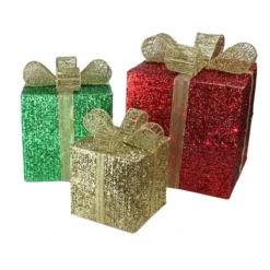 Northlight Lighted Glittering Gift Box Christmas Outdoor Decor - 15-in - Set Of 3