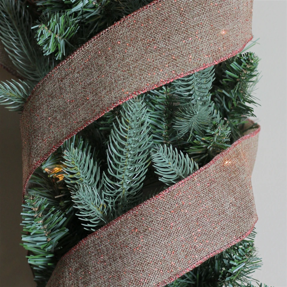 Northlight Solid Trim Wired Christmas Craft Ribbon - 2.5-in X 10 Yards - Beige And Red 2 Northlight Solid Trim Wired Christmas Craft Ribbon - 2.5-in X 10 Yards - Beige And Red - Image 2