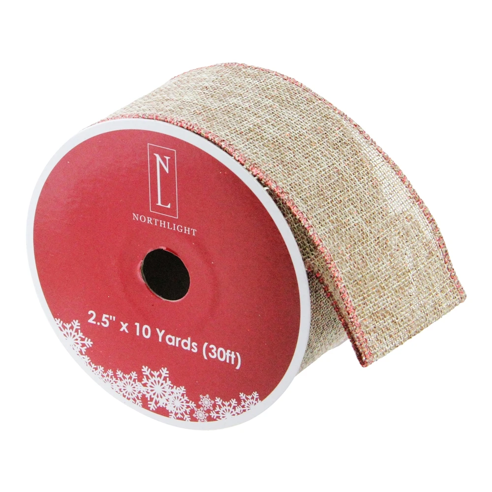 Northlight Solid Trim Wired Christmas Craft Ribbon - 2.5-in X 10 Yards - Beige And Red 3 Northlight Solid Trim Wired Christmas Craft Ribbon - 2.5-in X 10 Yards - Beige And Red - Image 3