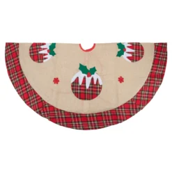 Northlight 36-in Burlap Plaid Tree Skirt With Christmas Puddings