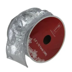 Northlight 2.5-in X 30-ft Silver Wired Christmas Words Craft Ribbon