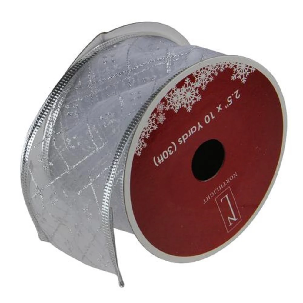Northlight 2.5-in X 30-ft Shimmering Silver Diamond Christmas Wired Craft Ribbon 1 Northlight 2.5-in X 30-ft Shimmering Silver Diamond Christmas Wired Craft Ribbon