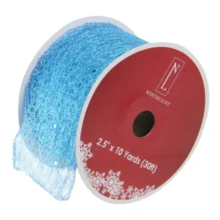 Northlight 2.5-in X 30-ft Glittering Blue Solid Wired Christmas Craft Ribbon