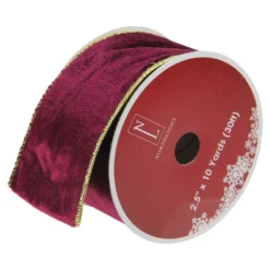 Northlight 2.5-in X 30-ft Solid Wine Red Gold Wired Christmas Craft Ribbon