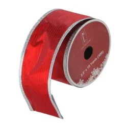 Northlight 2.5-in X 30-ft Shimmery Red And Silver Horizontal Wired Christmas Craft Ribbon