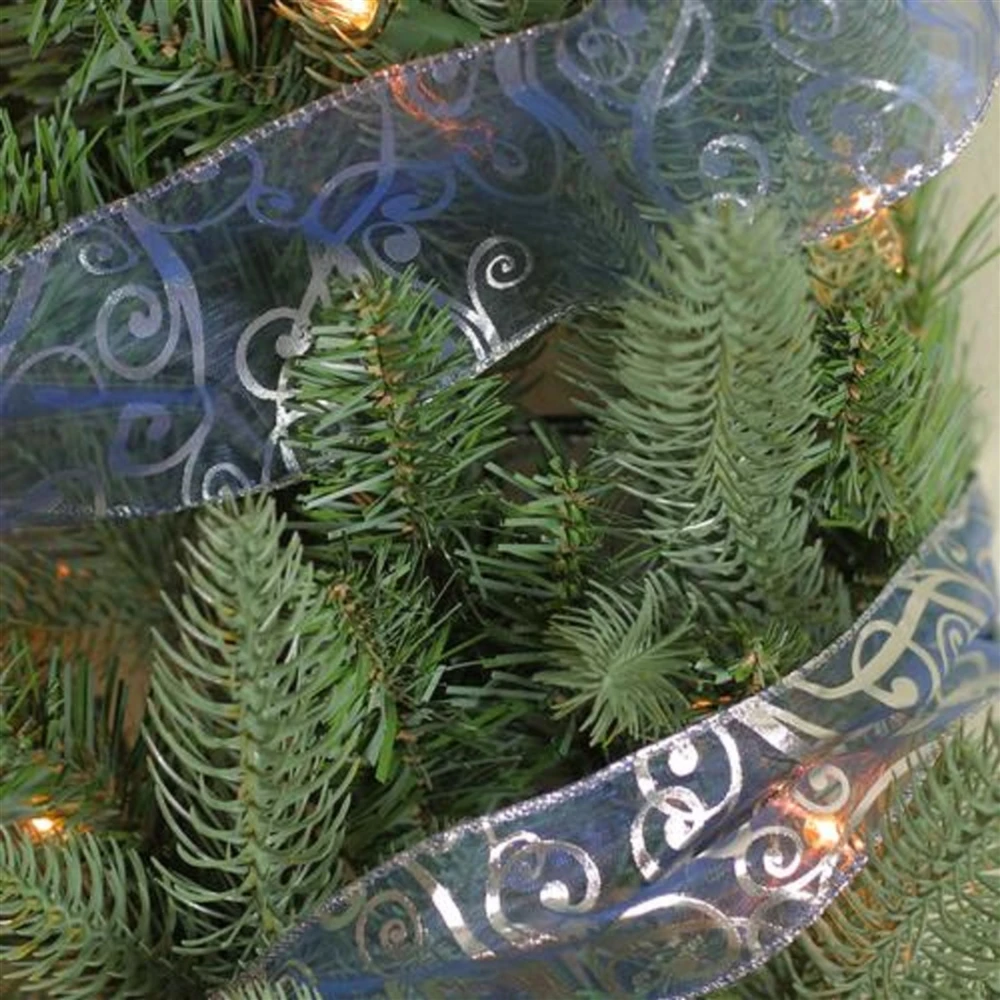 Northlight 2.5-in X 30-ft Blue And Silver Abstract Swirls Christmas Wired Craft Ribbon 2 Northlight 2.5-in X 30-ft Blue And Silver Abstract Swirls Christmas Wired Craft Ribbon - Image 2
