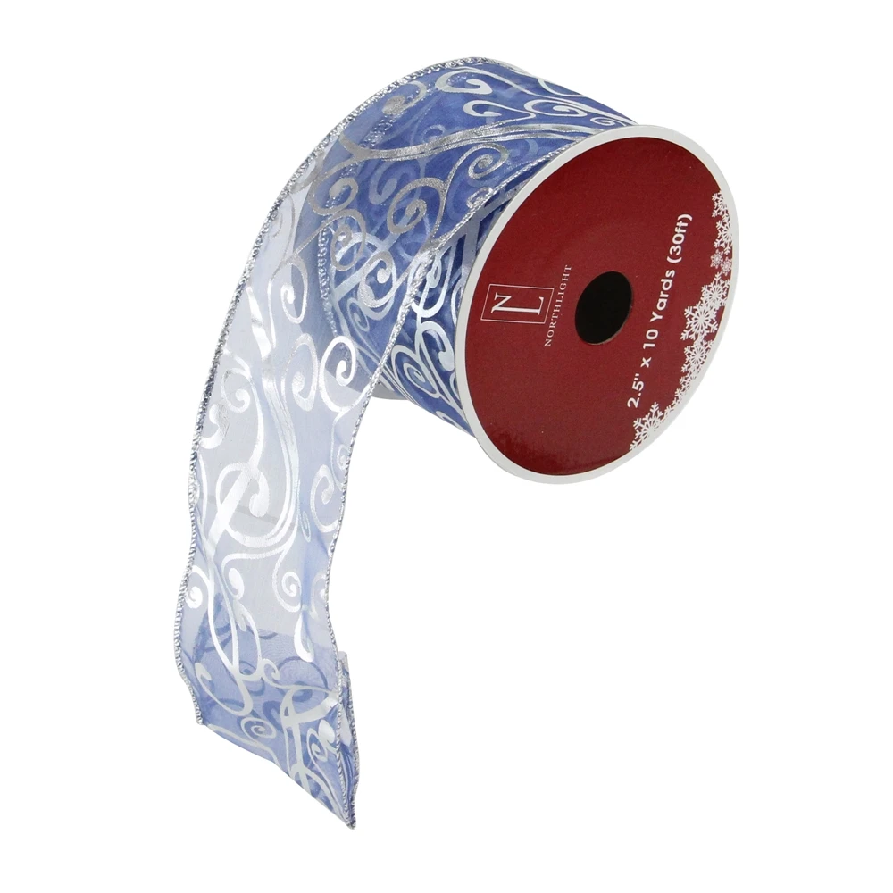 Northlight 2.5-in X 30-ft Blue And Silver Abstract Swirls Christmas Wired Craft Ribbon 1 Northlight 2.5-in X 30-ft Blue And Silver Abstract Swirls Christmas Wired Craft Ribbon