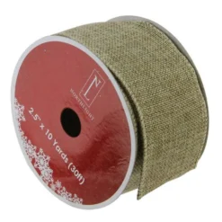 Northlight 2.5-in X 30-ft Faded Green And Brown Burlap Christmas Wired Craft Ribbon