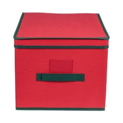 Northlight 16-in Red And Green Collapsible Christmas Decoration Storage Box With Handles