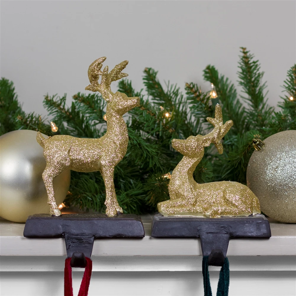 Northlight 8.5-in Gold Reindeer Glittered Christmas Stocking Holders - Set Of 2 2 Northlight 8.5-in Gold Reindeer Glittered Christmas Stocking Holders - Set Of 2 - Image 2