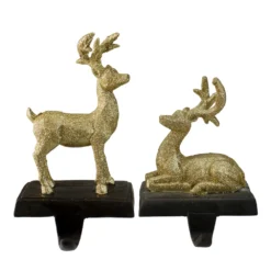 Northlight 8.5-in Gold Reindeer Glittered Christmas Stocking Holders - Set Of 2