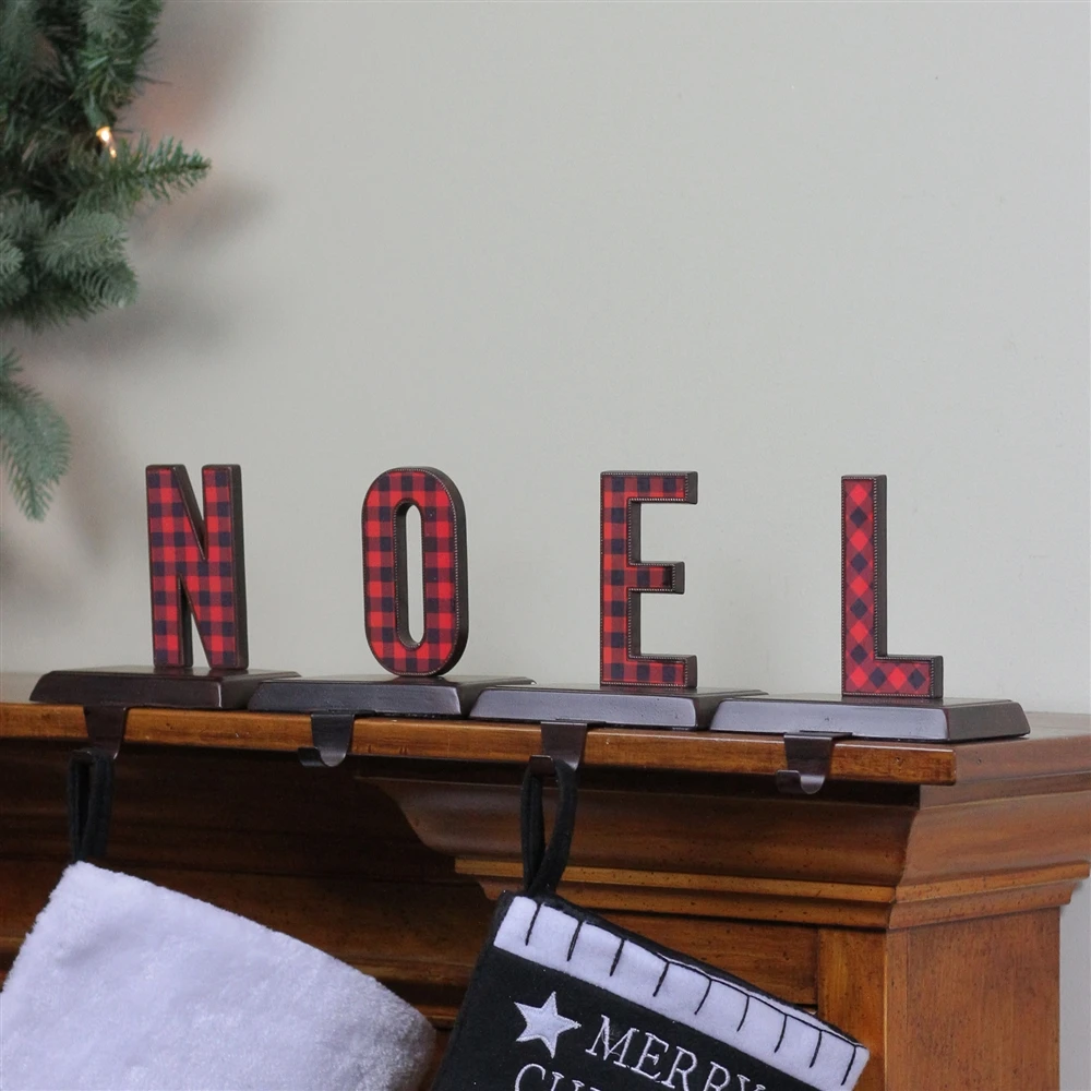 Northlight Red And Black Buffalo Plaid Noel Christmas Stocking Holders - Set Of 4 3 Northlight Red And Black Buffalo Plaid Noel Christmas Stocking Holders - Set Of 4 - Image 3