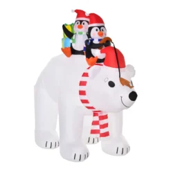 HomCom 7-ft Internal Light Polar Bear With Penguins Christmas Inflatable