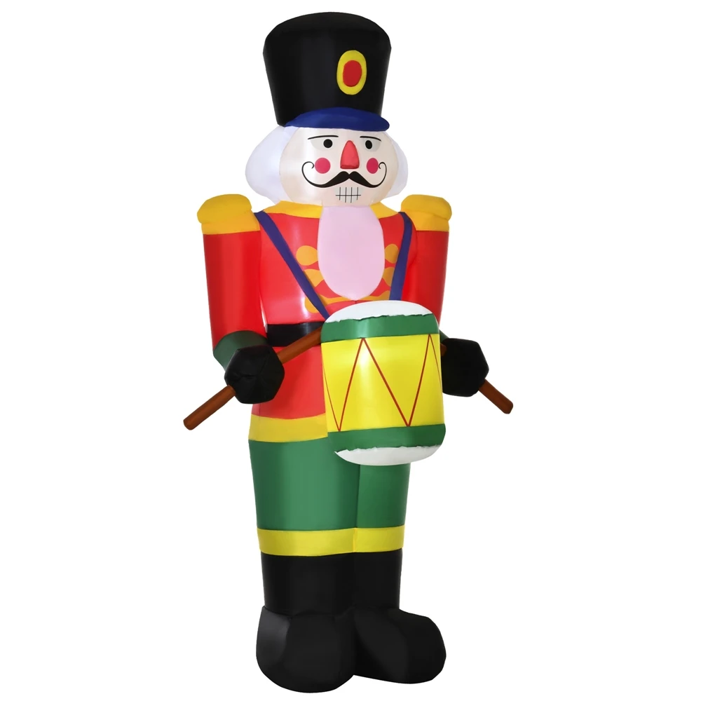 HomCom 8-ft Internal Light Nutcracker Playing Drums Christmas Inflatable 1 HomCom 8-ft Internal Light Nutcracker Playing Drums Christmas Inflatable