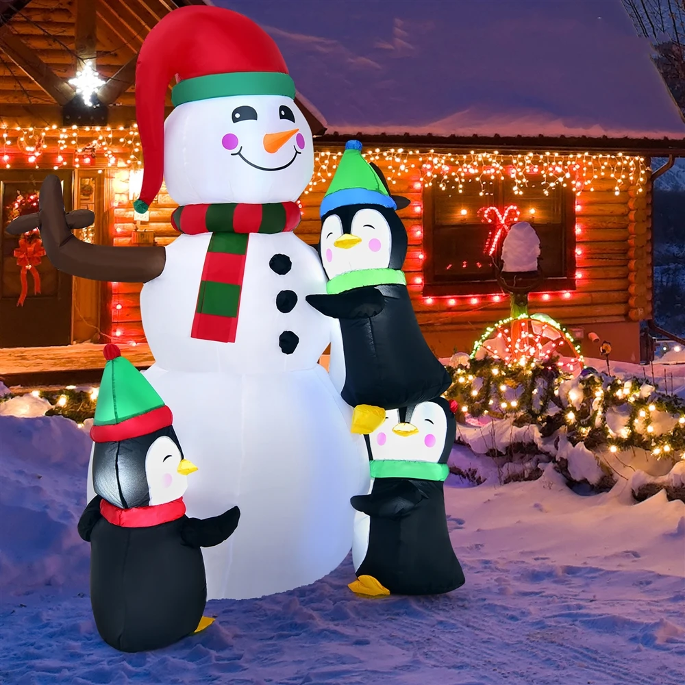 Costway 6-ft Internal Light Snowman With Penguins Christmas Inflatable 2 Costway 6-ft Internal Light Snowman With Penguins Christmas Inflatable - Image 2