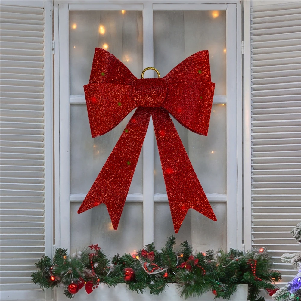Northlight LED Lighted Red Tinsel Bow Christmas Decoration With Color Changing Lights 2 Northlight LED Lighted Red Tinsel Bow Christmas Decoration With Color Changing Lights - Image 2