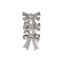 IH Casa Decor Silver Shiny Triple Christmas Bow - Set Of 6