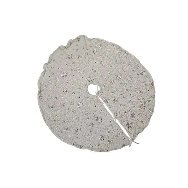 IH Casa Decor 48-in White Fleece Swirly Snowflake Christmas Tree Skirt 1 IH Casa Decor 48-in White Fleece Swirly Snowflake Christmas Tree Skirt