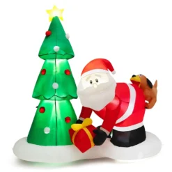 Costway 7-ft H Lighted Inflatable Christmas Tree With Santa Claus Chased By Dog
