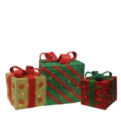Northlight Set Of 3 16-in Gift Boxes Christmas Decoration With Lights
