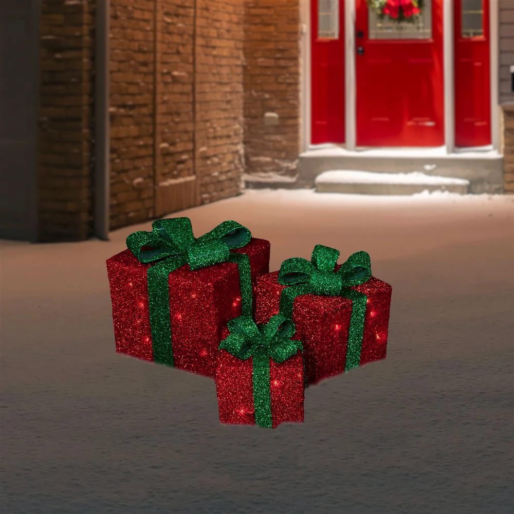 Northlight Set Of 3 10-in Tinsel Gift Boxes Christmas Decoration With Lights 2 Northlight Set Of 3 10-in Tinsel Gift Boxes Christmas Decoration With Lights - Image 2