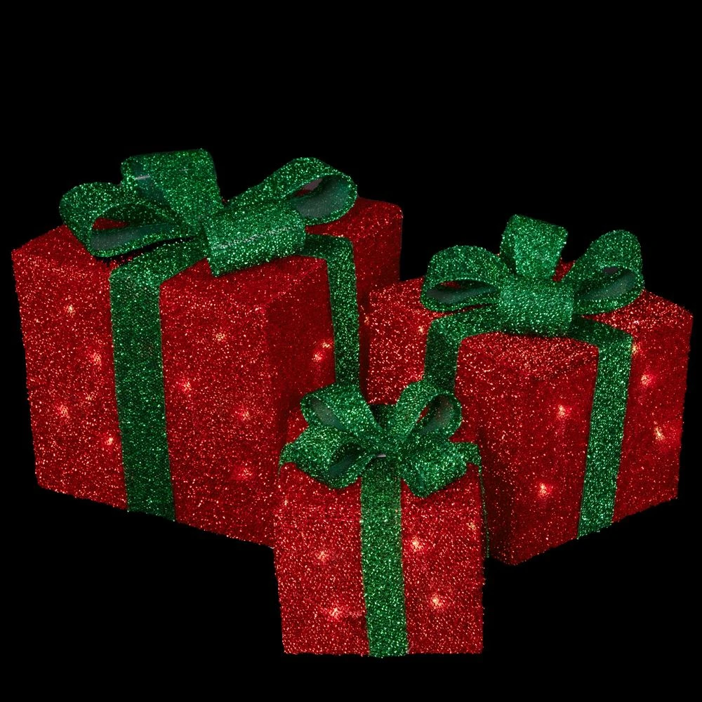 Northlight Set Of 3 10-in Tinsel Gift Boxes Christmas Decoration With Lights 3 Northlight Set Of 3 10-in Tinsel Gift Boxes Christmas Decoration With Lights - Image 3