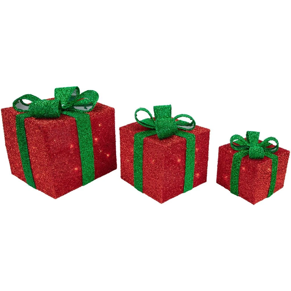 Northlight Set Of 3 10-in Tinsel Gift Boxes Christmas Decoration With Lights 5 Northlight Set Of 3 10-in Tinsel Gift Boxes Christmas Decoration With Lights - Image 5