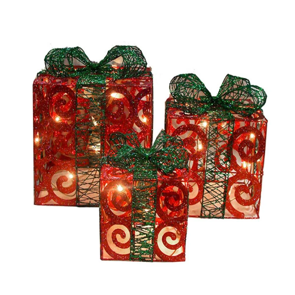 Northlight Set Of 3 10-in Swirl Glitter Gift Boxes Christmas Decoration With Lights 2 Northlight Set Of 3 10-in Swirl Glitter Gift Boxes Christmas Decoration With Lights - Image 2