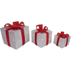 Northlight Set Of 3 9-in Silver Tinsel Gift Boxes Christmas Decoration With Lights 9 Northlight Set Of 3 9-in Silver Tinsel Gift Boxes Christmas Decoration With Lights -Cheap Northlight Store 332017768 AlternateImage4