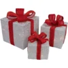 Northlight Set Of 3 9-in Silver Tinsel Gift Boxes Christmas Decoration With Lights