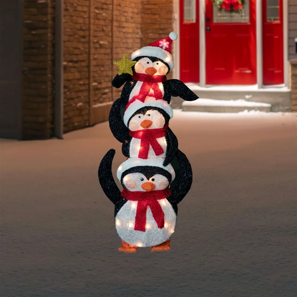 Northlight 41-in Stacked Penguin Family Christmas Decoration With Lights 2 Northlight 41-in Stacked Penguin Family Christmas Decoration With Lights - Image 2