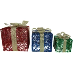 Northlight Set Of 3 9.75-in Gift Boxes Christmas Decoration With Lights