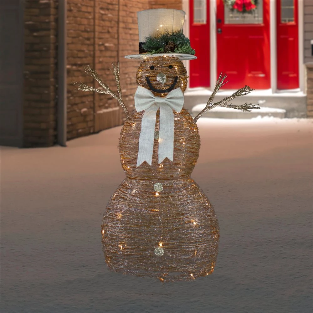Northlight 4-ft LED Lighted Rustic Rattan Christmas Snowman 2 Northlight 4-ft LED Lighted Rustic Rattan Christmas Snowman - Image 2