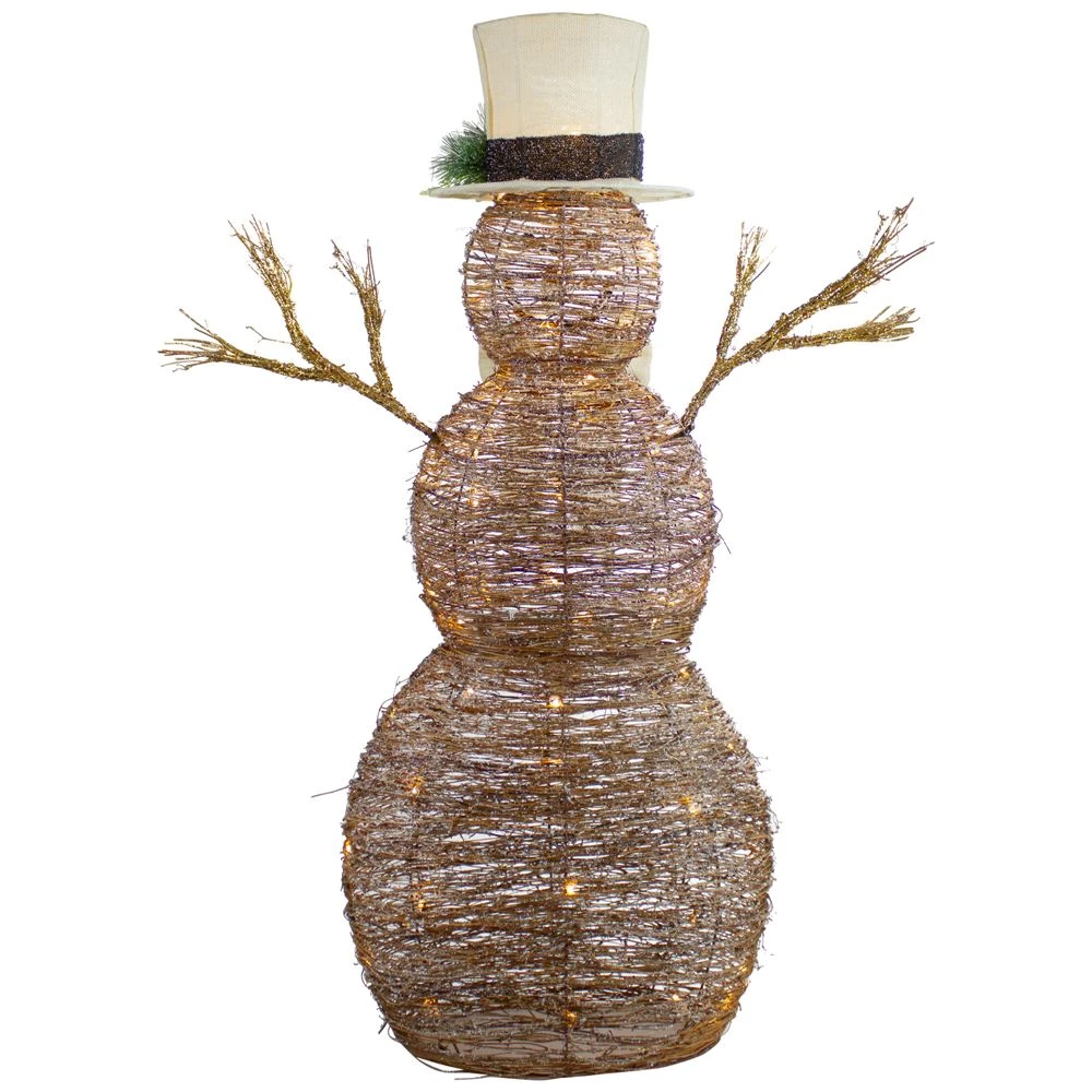 Northlight 4-ft LED Lighted Rustic Rattan Christmas Snowman 4 Northlight 4-ft LED Lighted Rustic Rattan Christmas Snowman - Image 4