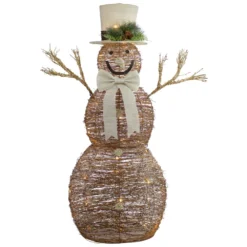Northlight 4-ft LED Lighted Rustic Rattan Christmas Snowman