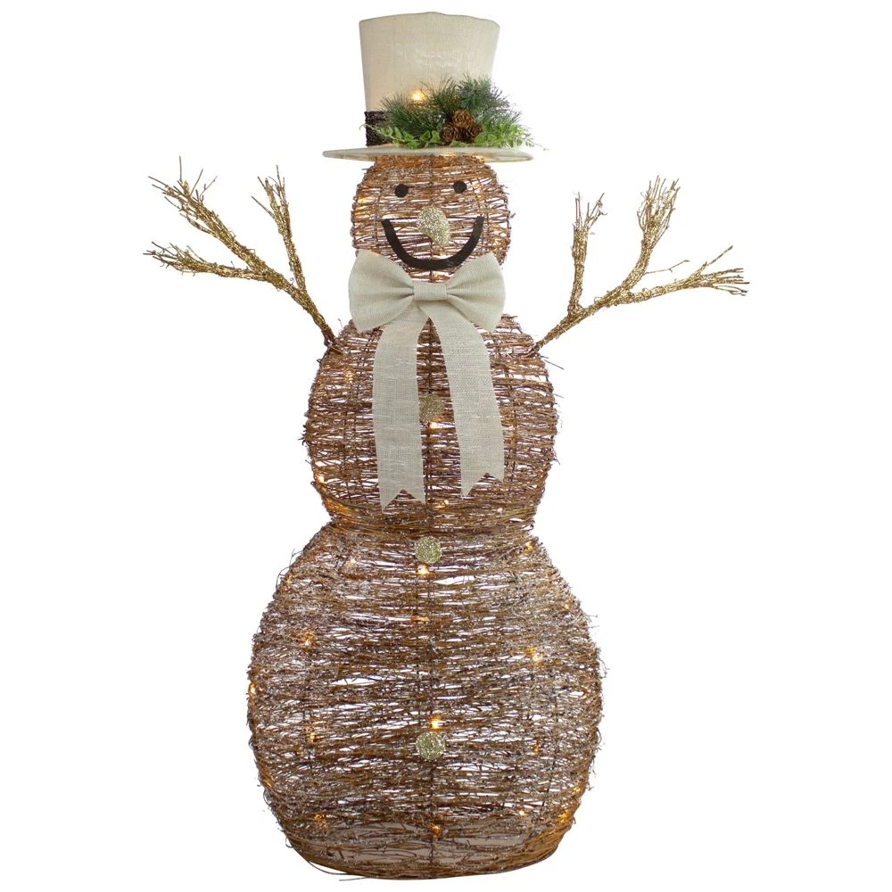 Northlight 4-ft LED Lighted Rustic Rattan Christmas Snowman 1 Northlight 4-ft LED Lighted Rustic Rattan Christmas Snowman